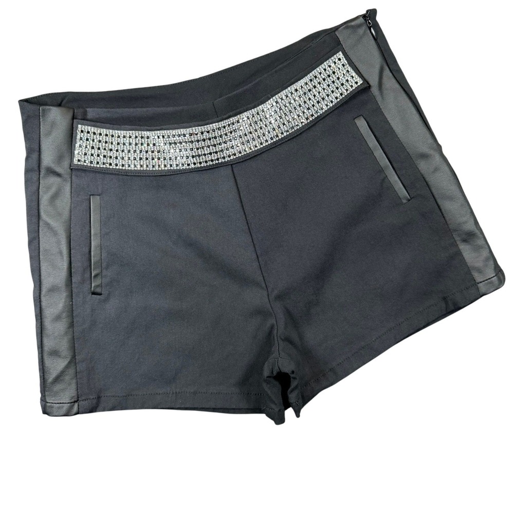 JSM Rhinestone Embellished Shorts Womens‎ 10 Black Faux Trim Party Night Out